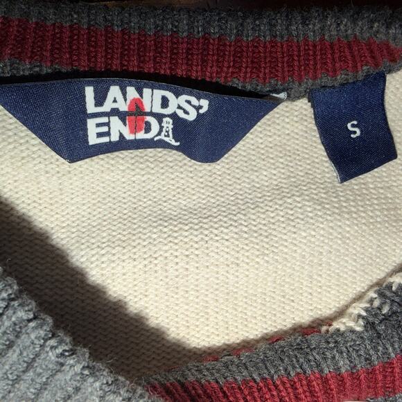 Lands' End Bear Fair Isle Crewneck Women’s Sweater Cream Holiday Winter Small - Picture 2 of 7